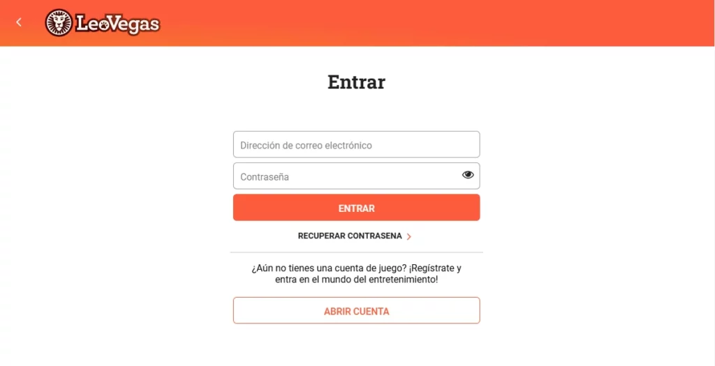 captura de la pantalla de registro de LeoVegas