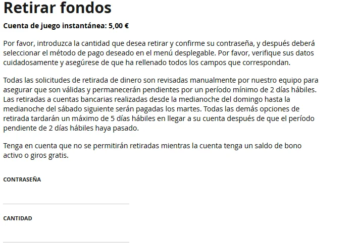 Retirar fondos en CasiGo