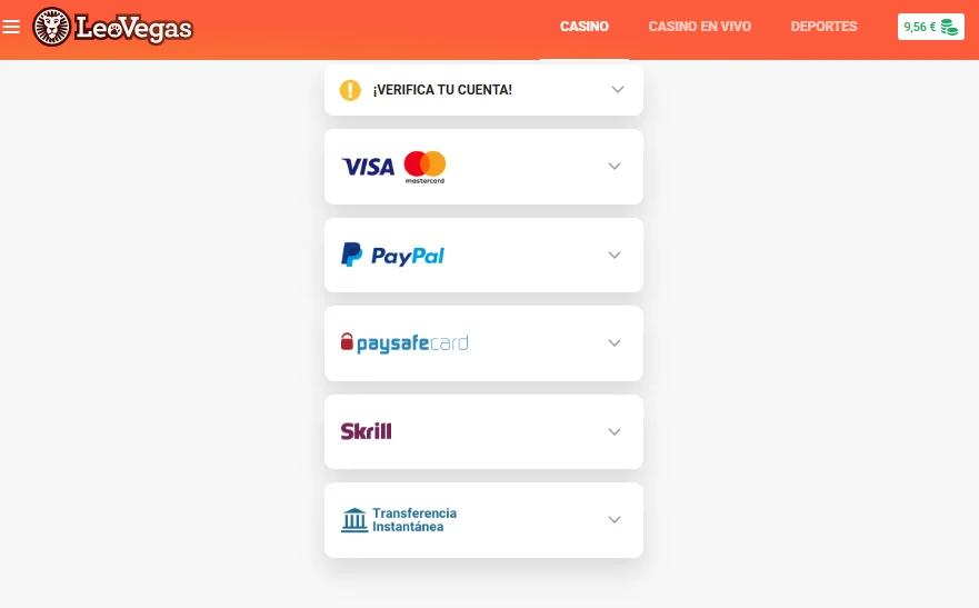 Elige un método de retiro para obtener tu dinero de LeoVegas