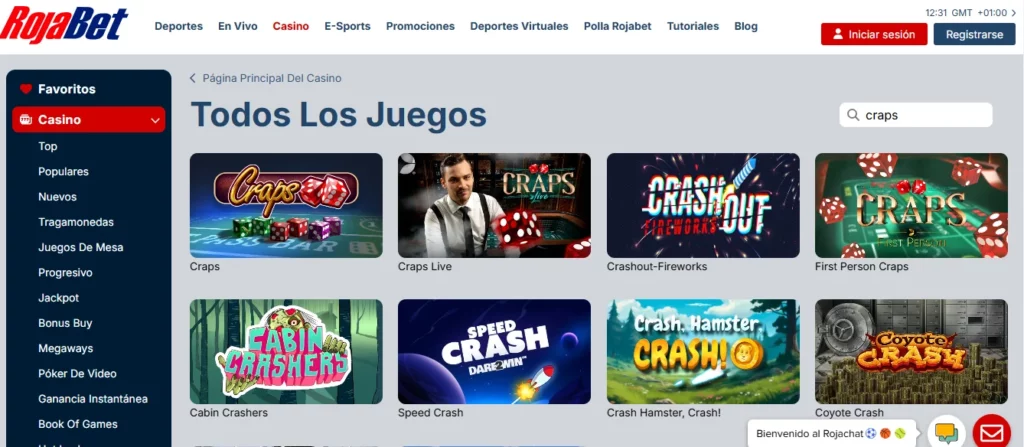 Juegos de craps y casino en Rojabet