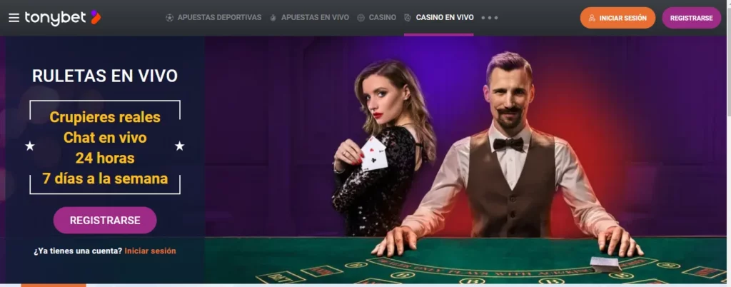 página de casinos en vivo en Tonybet