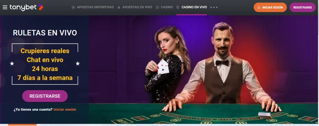 sección de casino en vivo en Tonybet para jugar al blackjack americano