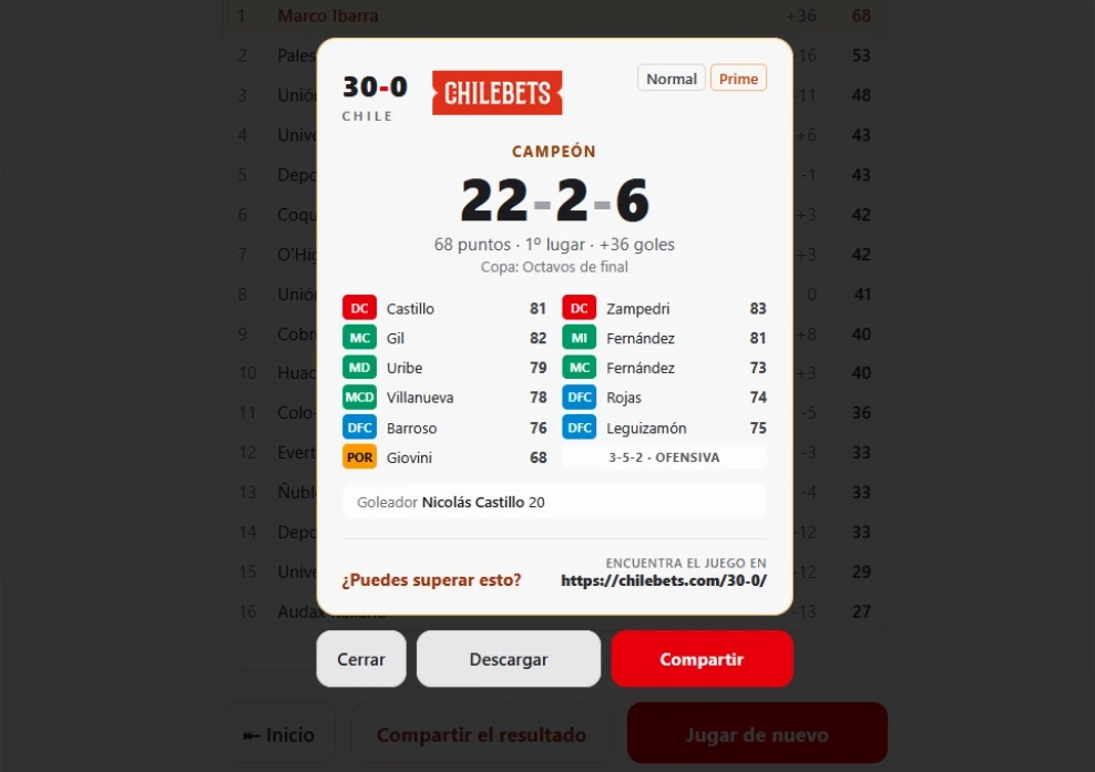 chilebets 30-0 juego futbol gratis