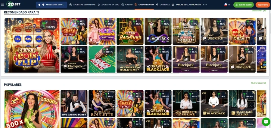 20bet juegos en vivo